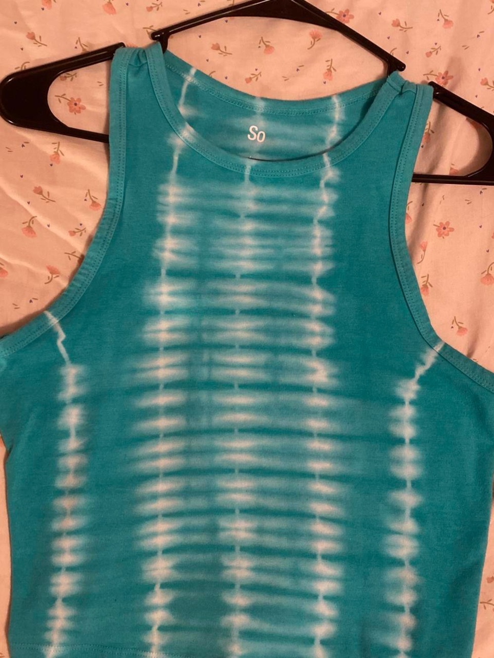 SO Teal and White Ribbed Tie-Dye Tank